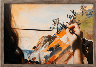 A painting in progress on the easel