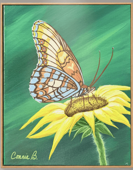Butterfly resting on a yellow sunflower